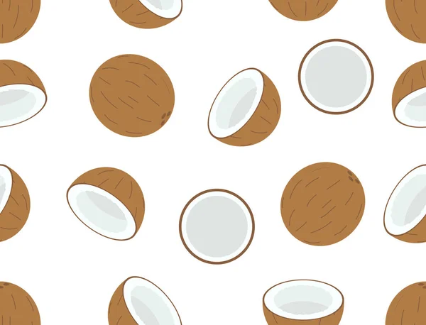 Nahtloses Muster Von Kokosfrüchten Auf Weißem Hintergrund Vektorillustration — Stockvektor