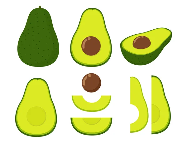 Vector Illustratie Van Set Verse Avocado Geïsoleerd Witte Achtergrond — Stockvector