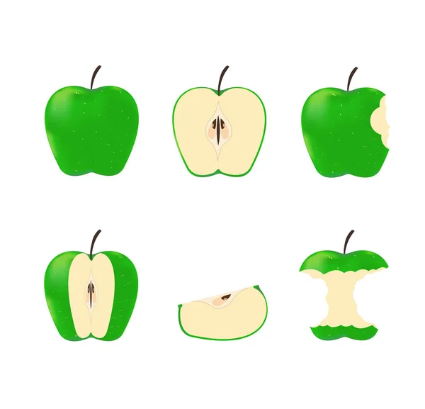 Vektorillustration Von Grünen Reifen Äpfeln Isoliert Auf Weißem Hintergrund — Stockvektor