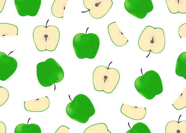 Векторная Иллюстрация Бесшовного Рисунка Зеленых Яблок Белом Фоне — стоковый вектор