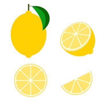 Taze limon meyve vektör beyaz arka plan üzerinde ayarlanmış izole - Vektör illüstrasyon