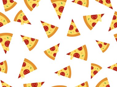 Beyaz arka planda izole edilmiş dikişsiz vektör pizza dilimi