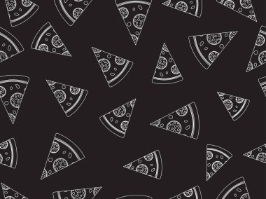 Dikişsiz vektör el çizilmiş pizza dilimleri koyu arka plan üzerinde doodle