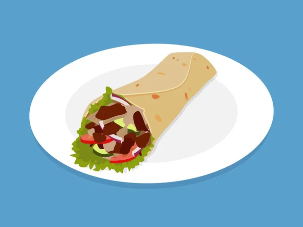 Kebab Doner Shawarma Comida Rápida Plato Ilustración Vectorial — Vector de stock