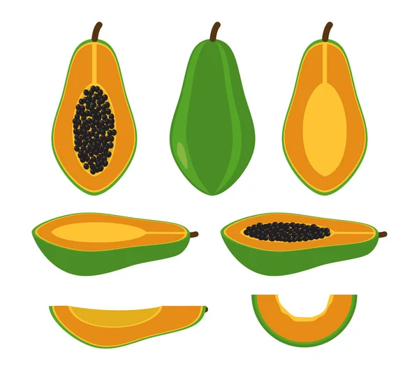 Fehér Alapon Izolált Papaya Készlet Vektoros Illusztráció — Stock Vector