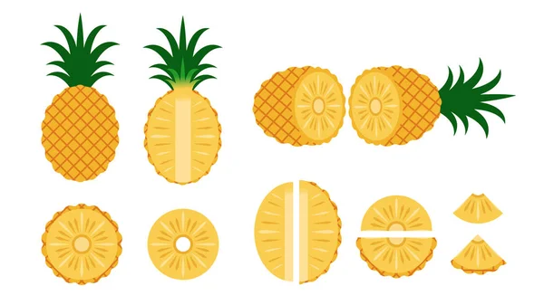 Set Van Ananas Geïsoleerd Witte Achtergrond Vector Illustratie — Stockvector