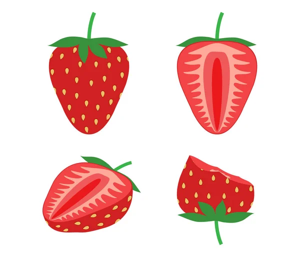 Vector Illustration Set Fresh Strawberry Isolated White Background — Stock Vector