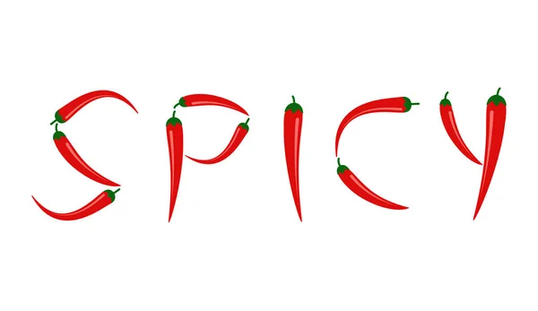 Векторная Иллюстрация Красного Перца Чили Тексте Spicy Белом Фоне — стоковый вектор