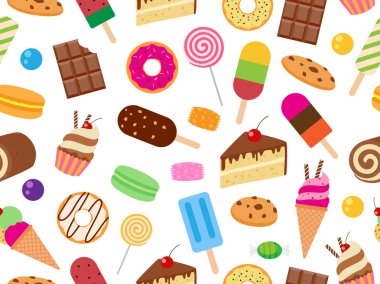 Beyaz arka planda tatlı tatlı dikişsiz desen - Vektör illüstrasyon