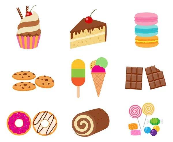 Colección Postre Dulce Conjunto Vectorial Aislado Sobre Fondo Blanco — Archivo Imágenes Vectoriales