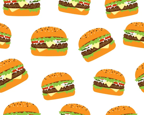 Seamless Pattern Tasty Cheeseburger White Background — Stock Vector