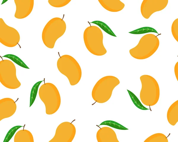 Seamless Pattern Ripe Mango Isolated White Background Vector Illustration — Stock Vector