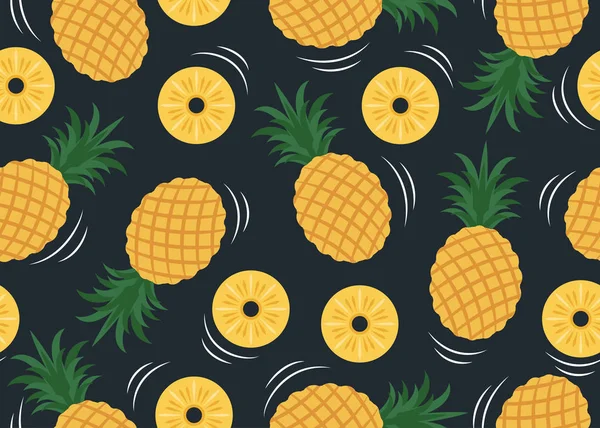 Siyah arka plan üzerinde izole ananas desen Dikişsiz desen 