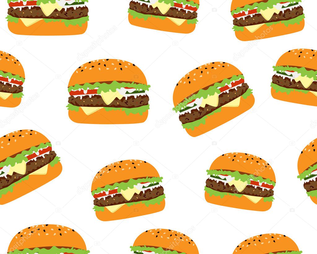 Seamless pattern of tasty cheeseburger on white background