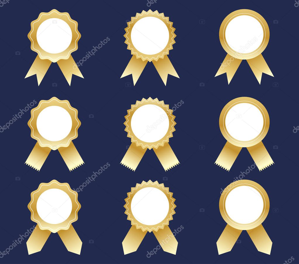 Collection of golden award ribbons vector set isolated on white background - Vector illustration 