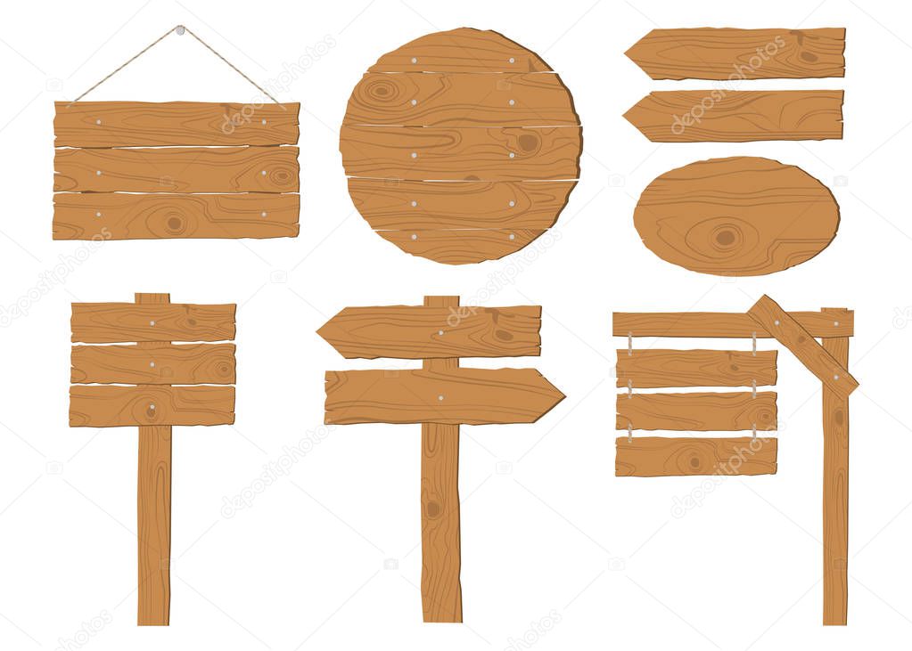 Collection of wooden signboard vector set on white background