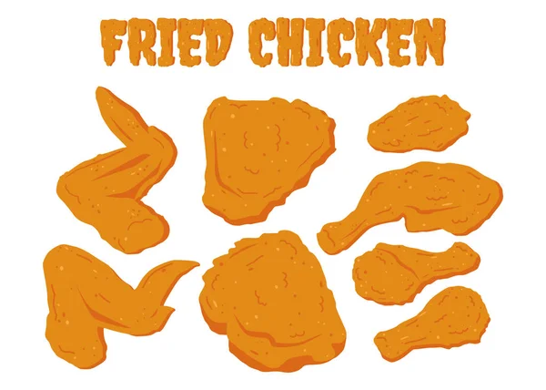 Fried Chicken Set Isolated White Background Vector Illustration — Stock Vector