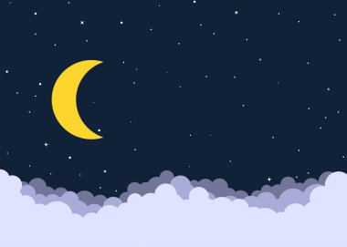 Ay ve parlayan yıldızile gece bulutlu gökyüzü arka plan - Vektör illüstrasyon