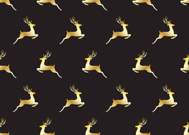 Siyah arka plan üzerinde altın noel geyikleri Dikişsiz desen - Vektör illüstrasyon