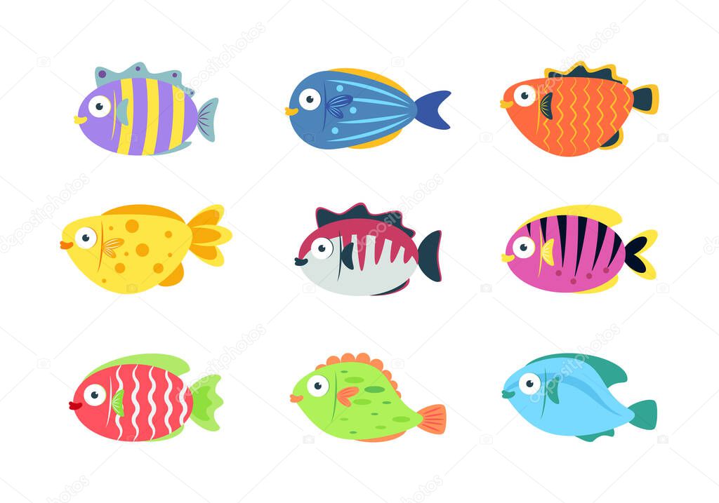Set of cute fish cartoon  - Vector illustration