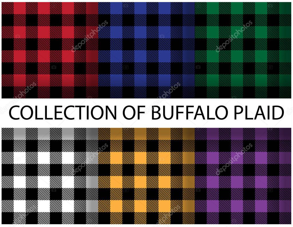 Seamless patterns of buffalo plaid vector set