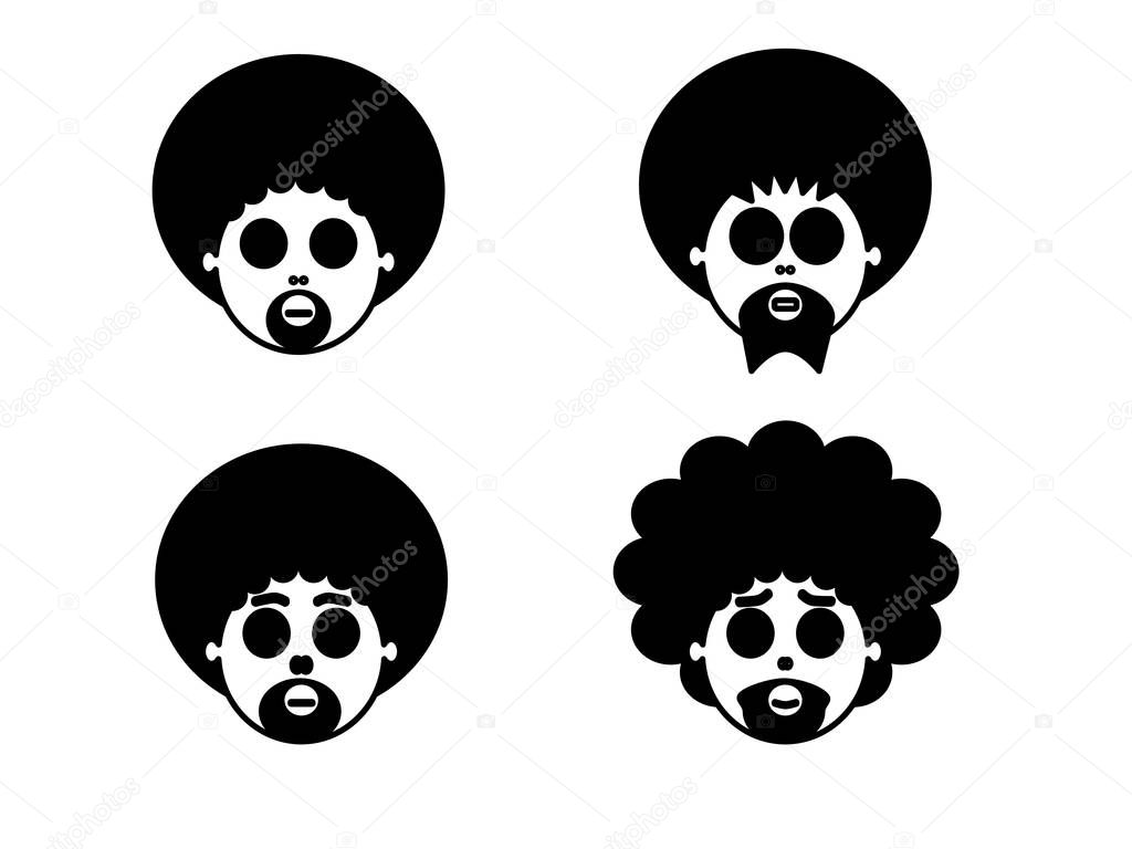 Four funk boys head illustration black and white isolated on the