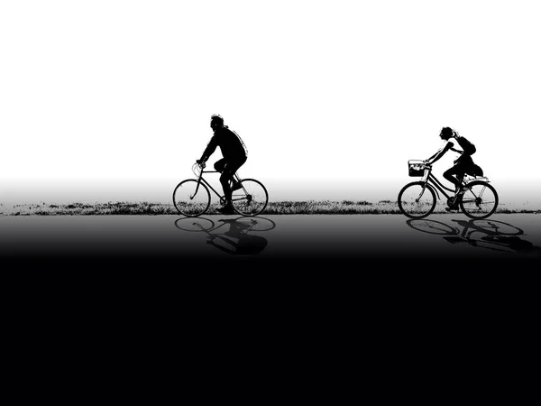 자전거 라이더 커플 silhoutte 흰색 배경 일러스트 레이터 — 스톡 사진