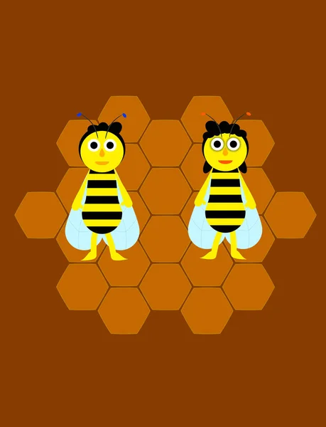 Cute bee couple standing front of the honeycomb house