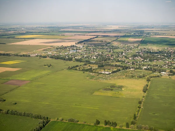Aerial farming lands patchwork view