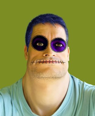 Yeşil arka plan ön makyaj ile Benim Halloween selfie