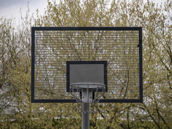 Jugar baloncesto al aire libre hermosa actividad deportiva con papas fritas — Foto de Stock