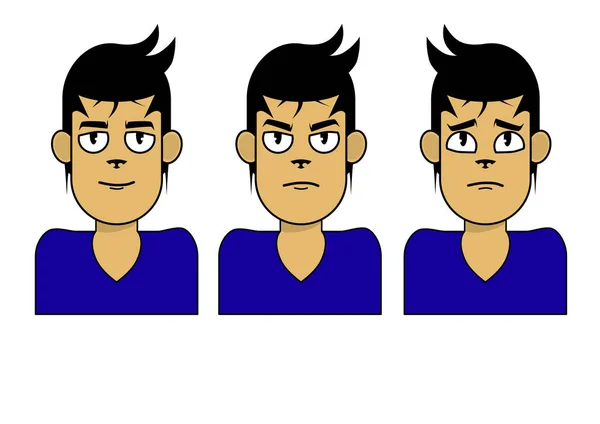 Młody chłopiec avatar ilustracja z trzy różne wyrażenia f — Wektor stockowy