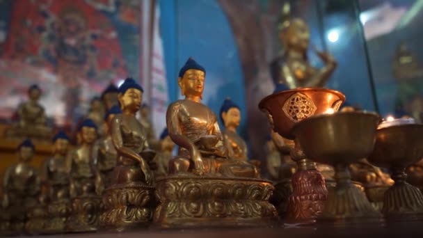 Buddha figurerar i buddhistiskt tempel i Elista. Kalmuckien. Central Khurul — Stockvideo