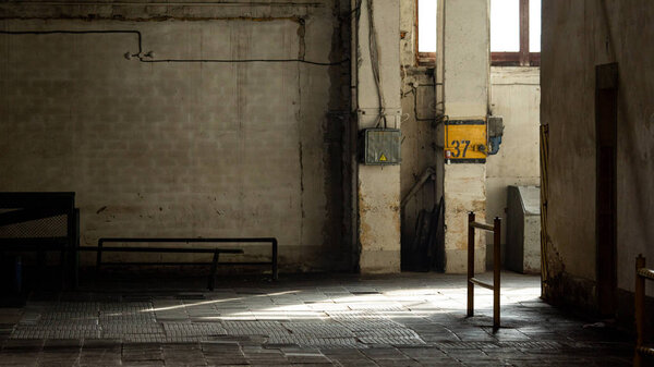 gloomy corridor at the factory. Heavy production