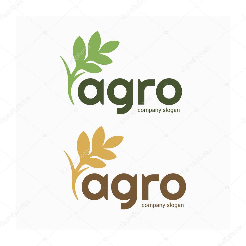 Agro company logo. Vector nature and farming logotype. Label for agricultural company. Eco green and gold logo