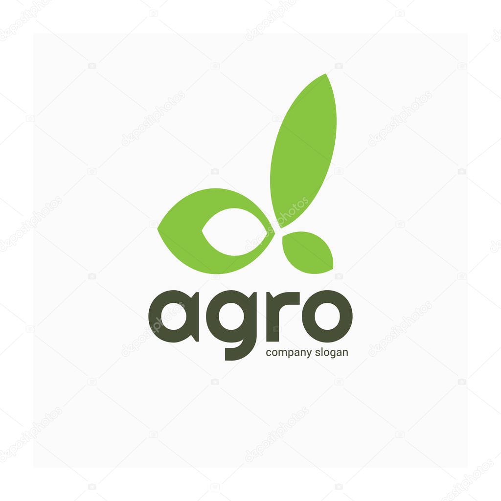 Agricultural company logo. Letter Alpha from leaves. Green eco friendly logotype. Symbol Alpha for agricultural company. Logo for agricultural business or natural organic food.  Green leaves icon