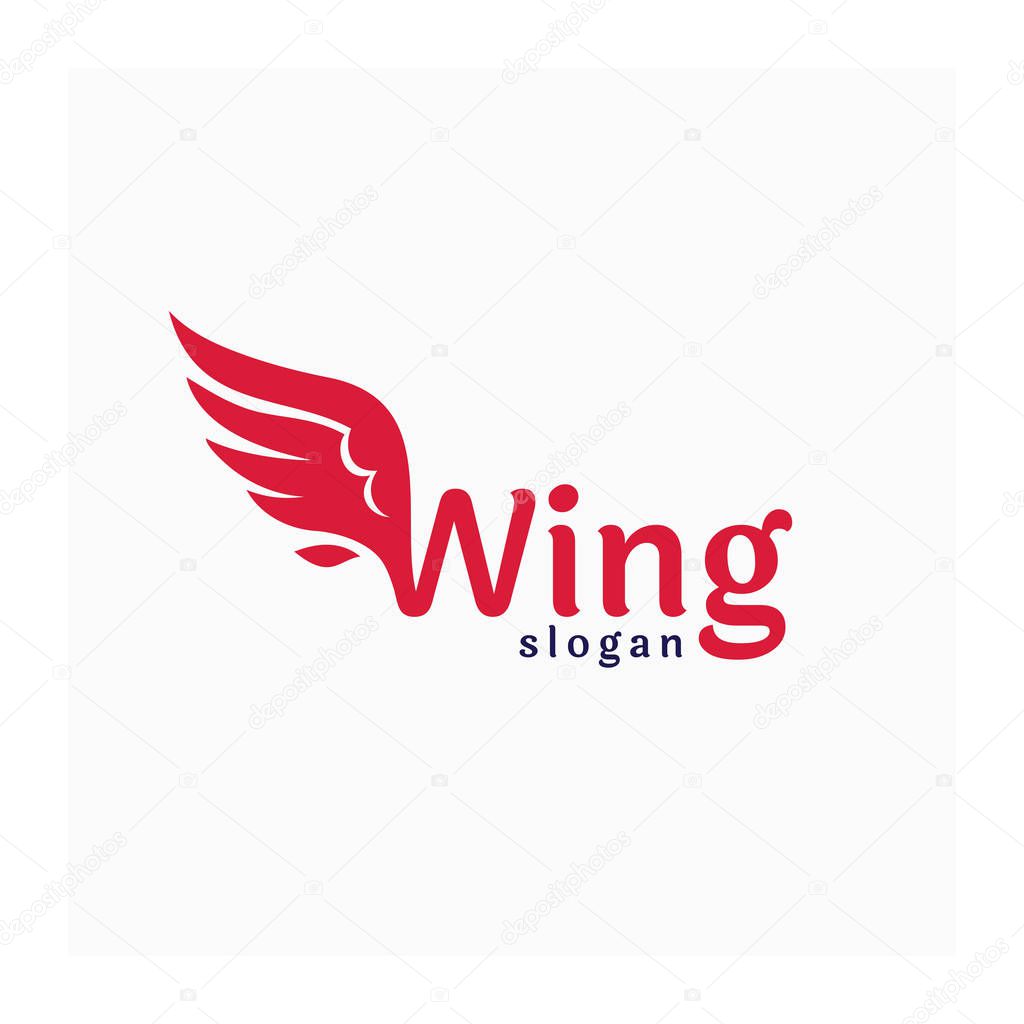 Wing logo. Living coral color logo. Logo company with the wing. Abstract icon for business. Company identity with wing sign