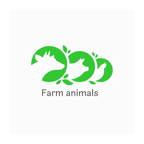 Logo Mit Nutztieren Illustration Von Kuh Schwein Und Huhn Landwirtschaftliches — Stockvektor