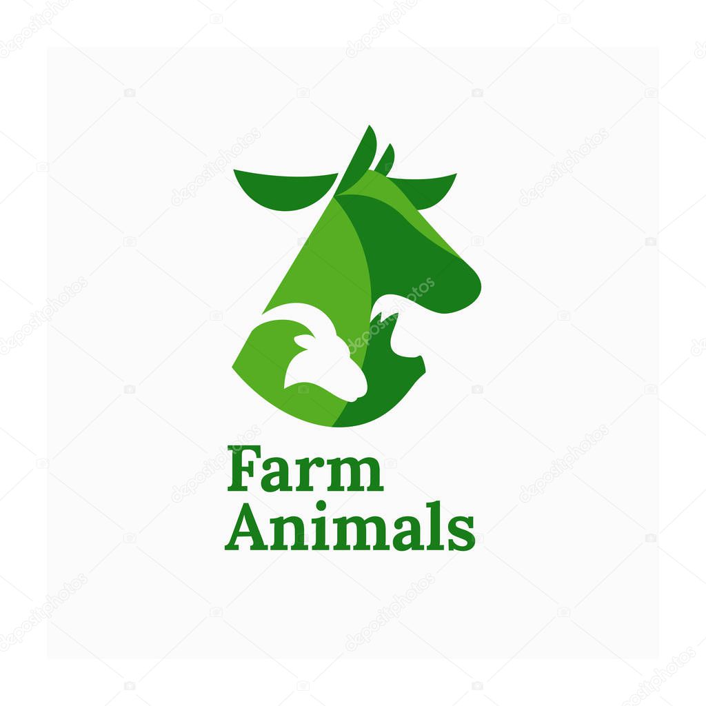 Farm animals logo. Illustration of cow, pig and ram for agricultural company or farm