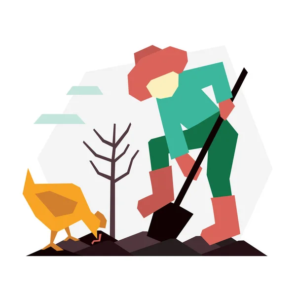 Gardener digs the ground — Stock Vector