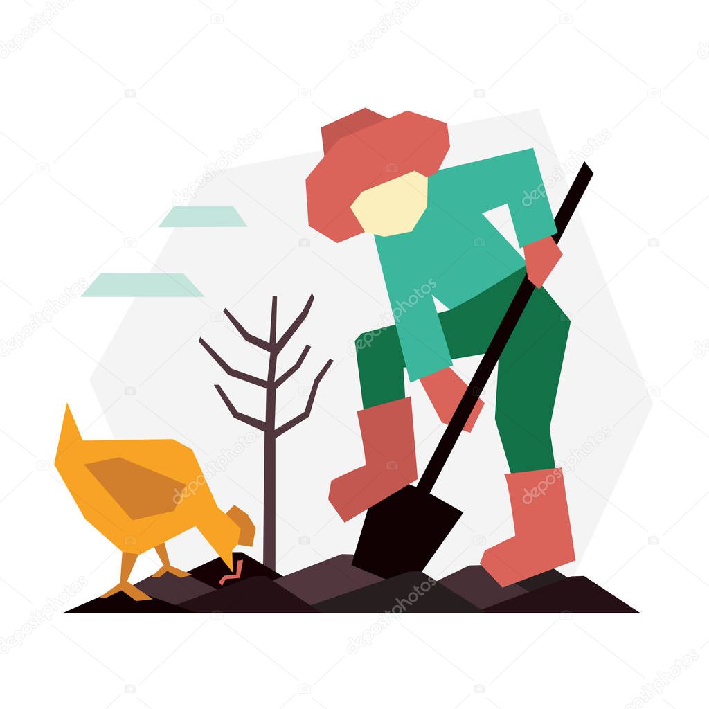 Gardener digs the ground