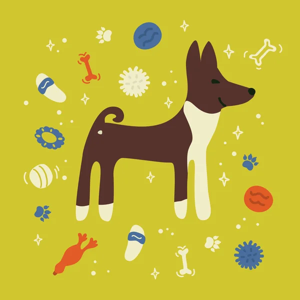 Basenji mit Hundespielzeug — Stockvektor