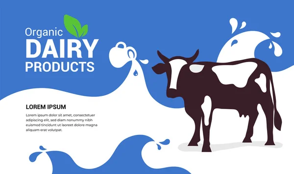 Ekologiska mejeriprodukter illustration med Ko — Stock vektor
