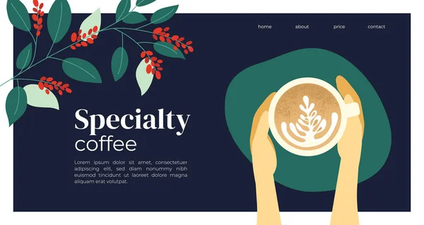 Plantilla de diseño con capuchino y planta de café — Vector de stock