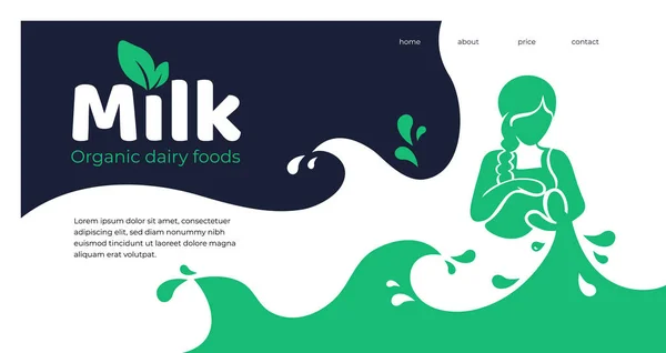 Ekologisk mejeriprodukter illustration flicka och kanna av mjölk — Stock vektor