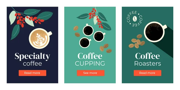 Conjunto de pancartas con café — Vector de stock