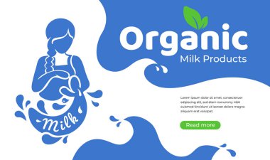 Organik süt ürünleri illüstrasyon kız ve süt sürahi
