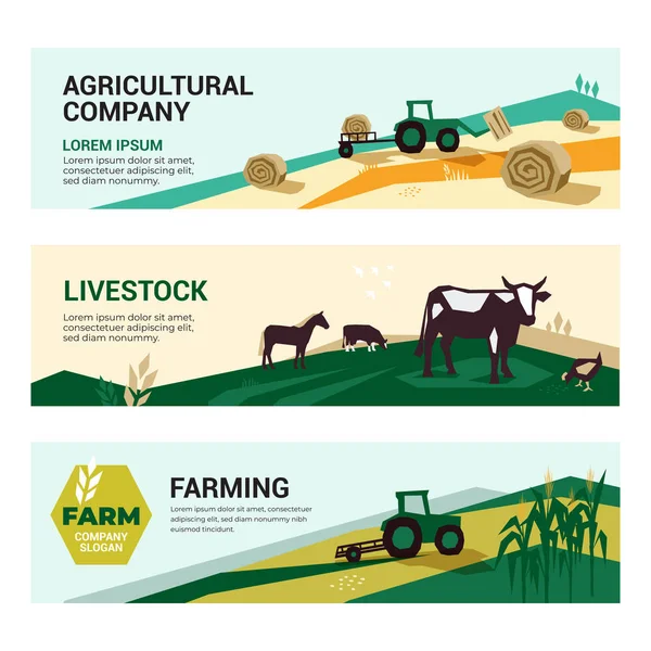 Banners da empresa agrícola, agricultura, gado — Vetor de Stock