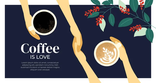 Cartaz de design com café e amor — Vetor de Stock