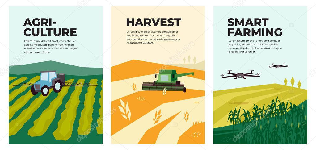 Illustrations of agriculture, harvest, smart farming